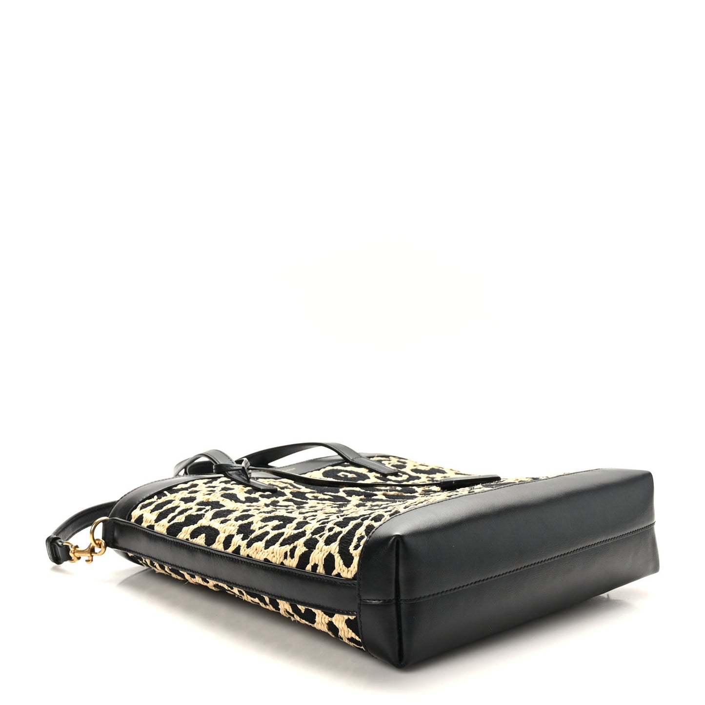 Raffia Calfskin Leopard Print Toy Shopping Tote Natural Black