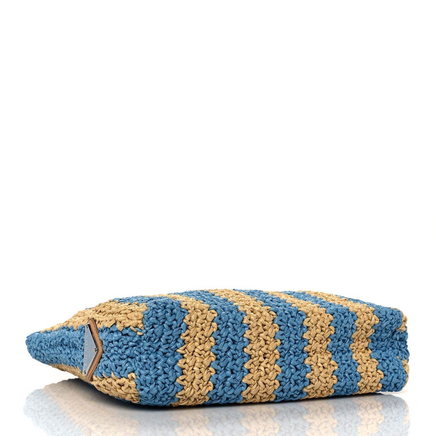 Yarn Raffia Effect Crochet Striped Small Logo Tote Naturale Celeste
