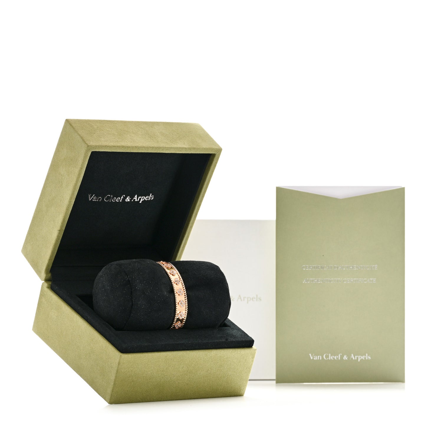 18K Rose Gold Diamond Perlee Clovers Bangle Bracelet XS