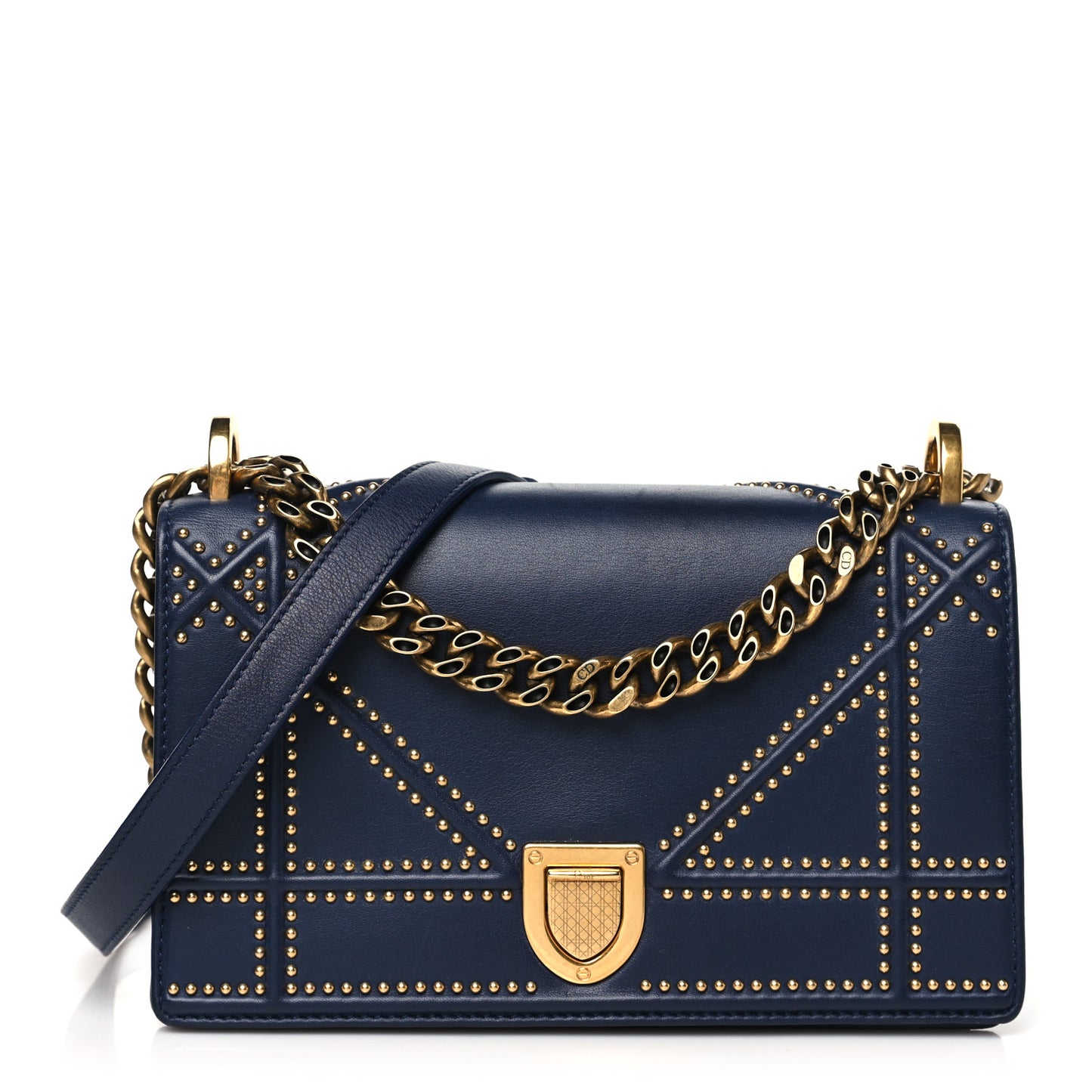 Lambskin Studded Medium Diorama Flap Bag Navy Blue