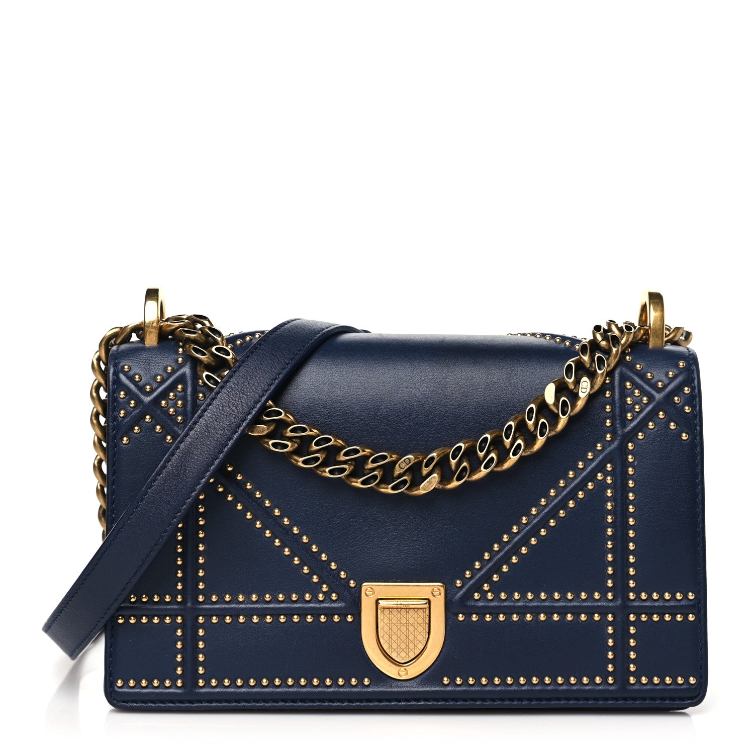 Christian Dior Lambskin Studded Medium Diorama Flap Bag Navy Blue 1 of 12