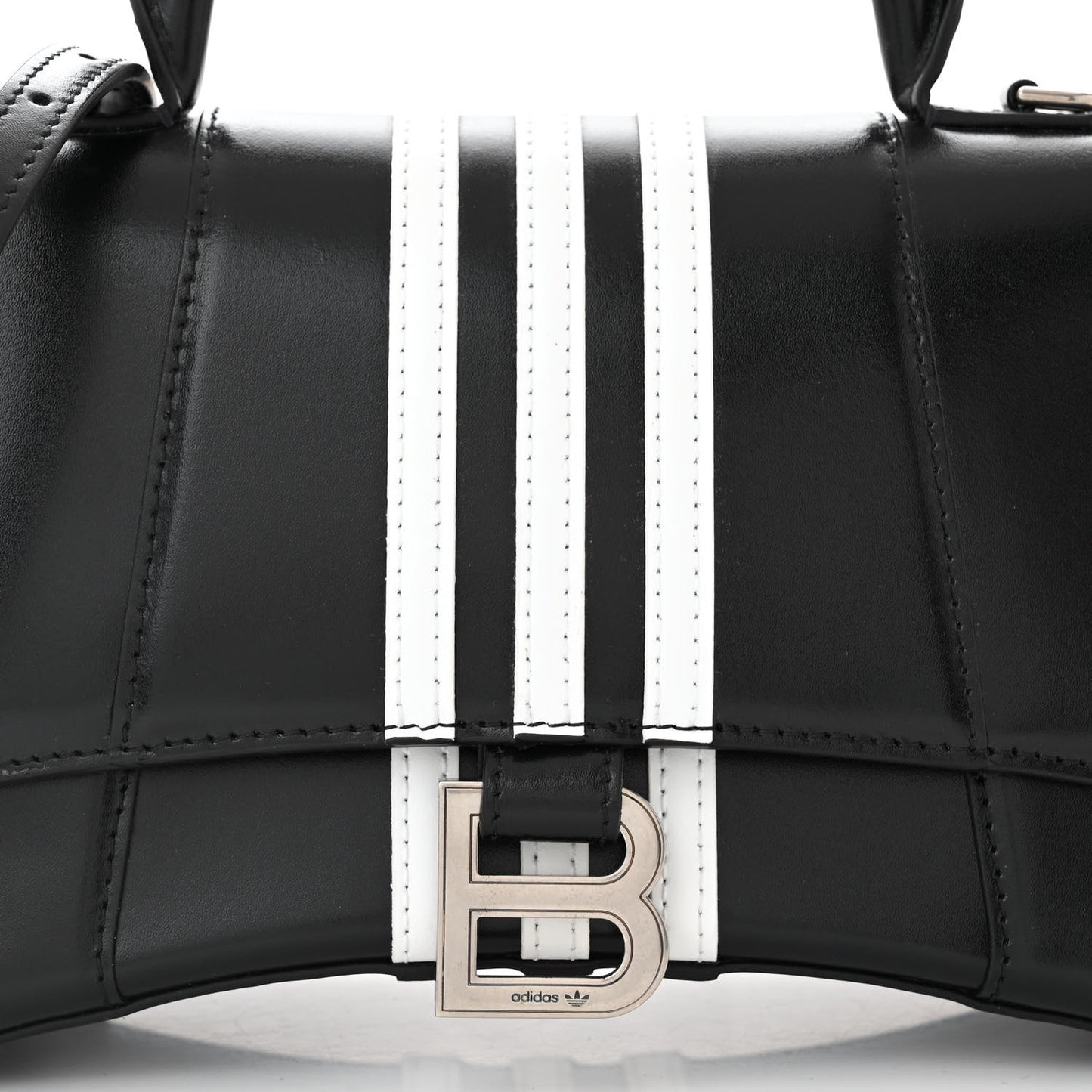 X ADIDAS Shiny Box Calfskin Small Hourglass Top Handle Bag Black White