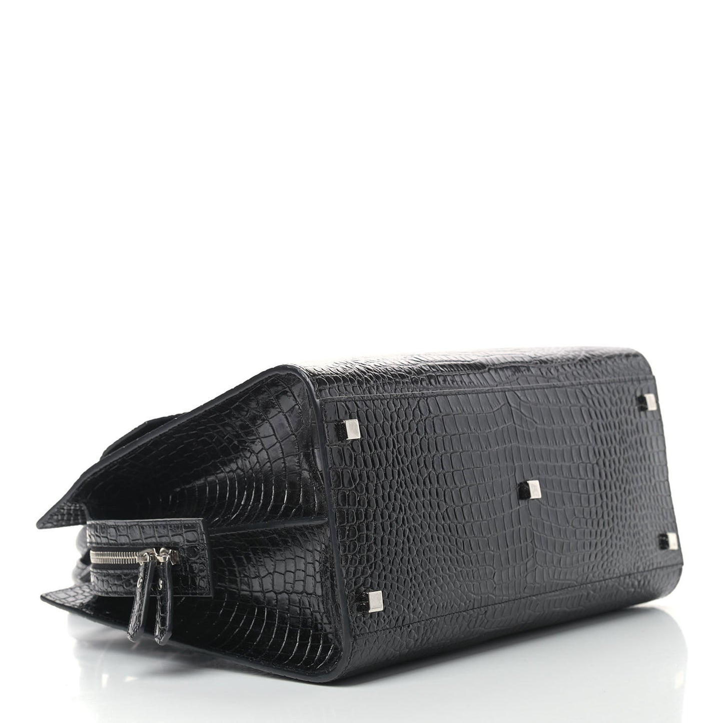 Croc Calfskin Embossed Medium Uptown Tote Black