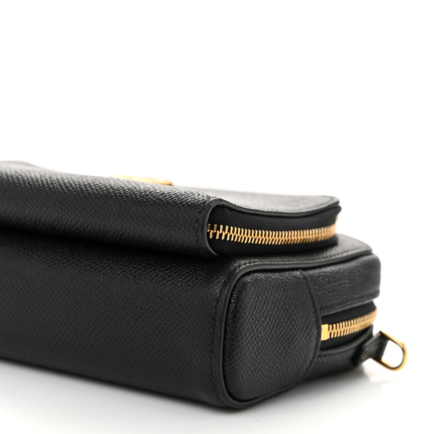 Grained Calfskin Caro Double Pouch Black