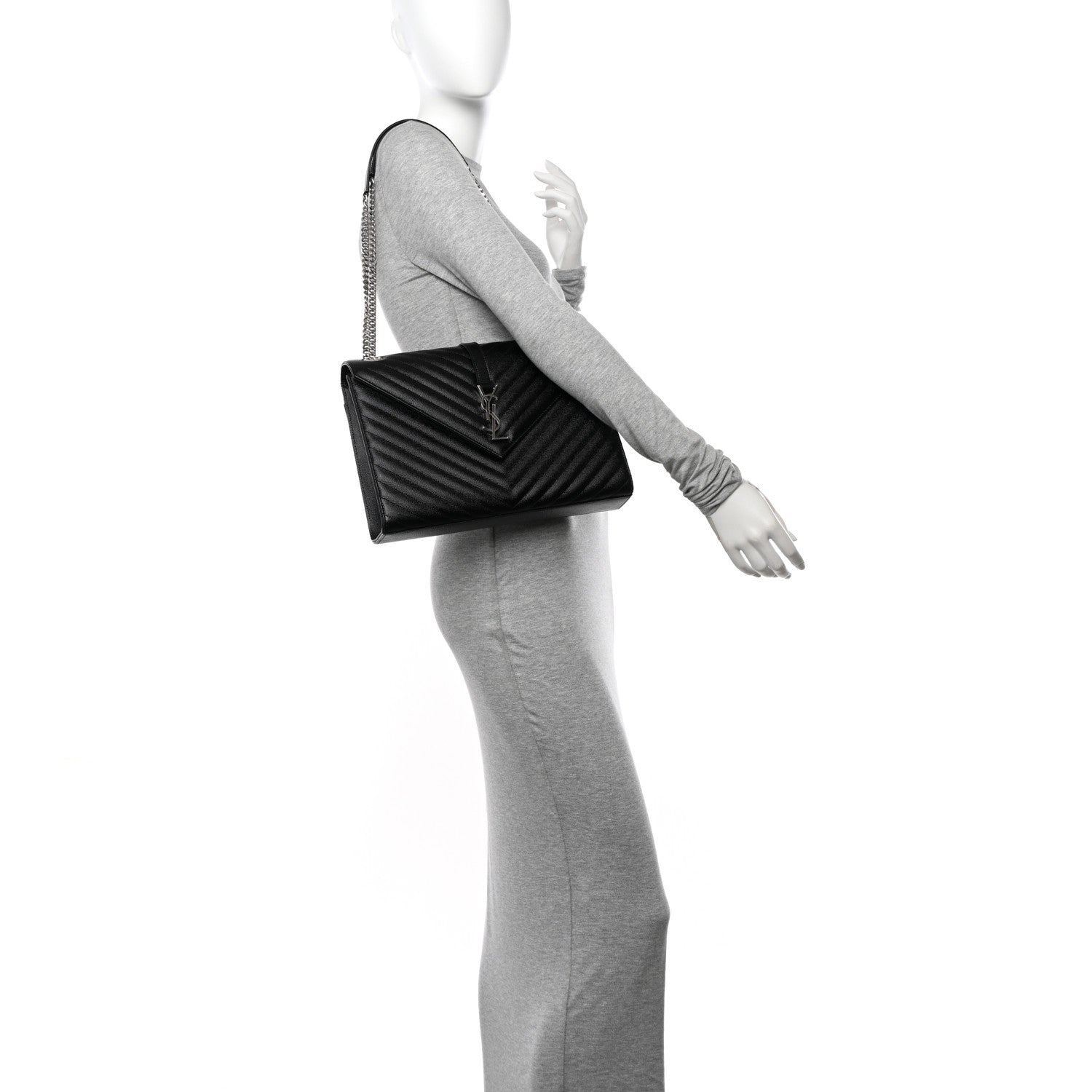 Saint Laurent Grain De Poudre Matelasse Chevron Large Monogram Satchel Black 2 of 10