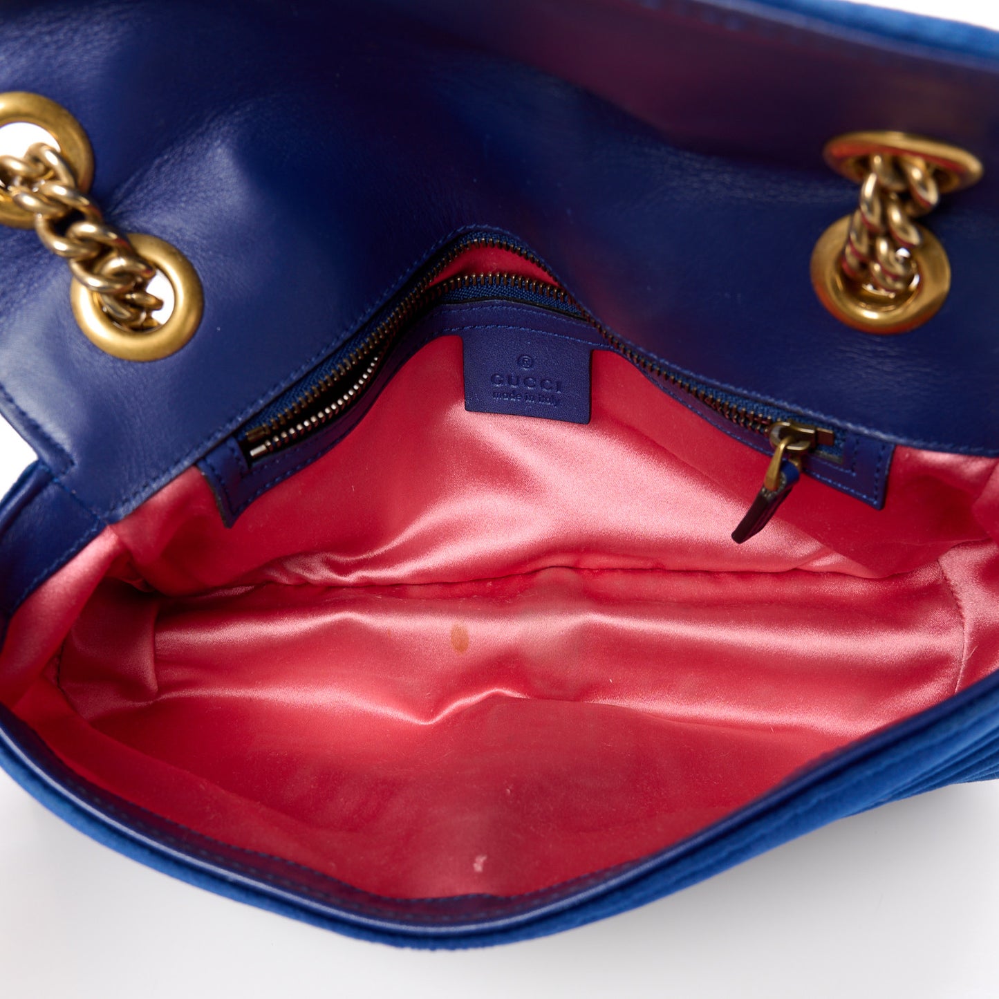Velvet Matelasse Small GG Marmont Shoulder Bag Cobalt Blue