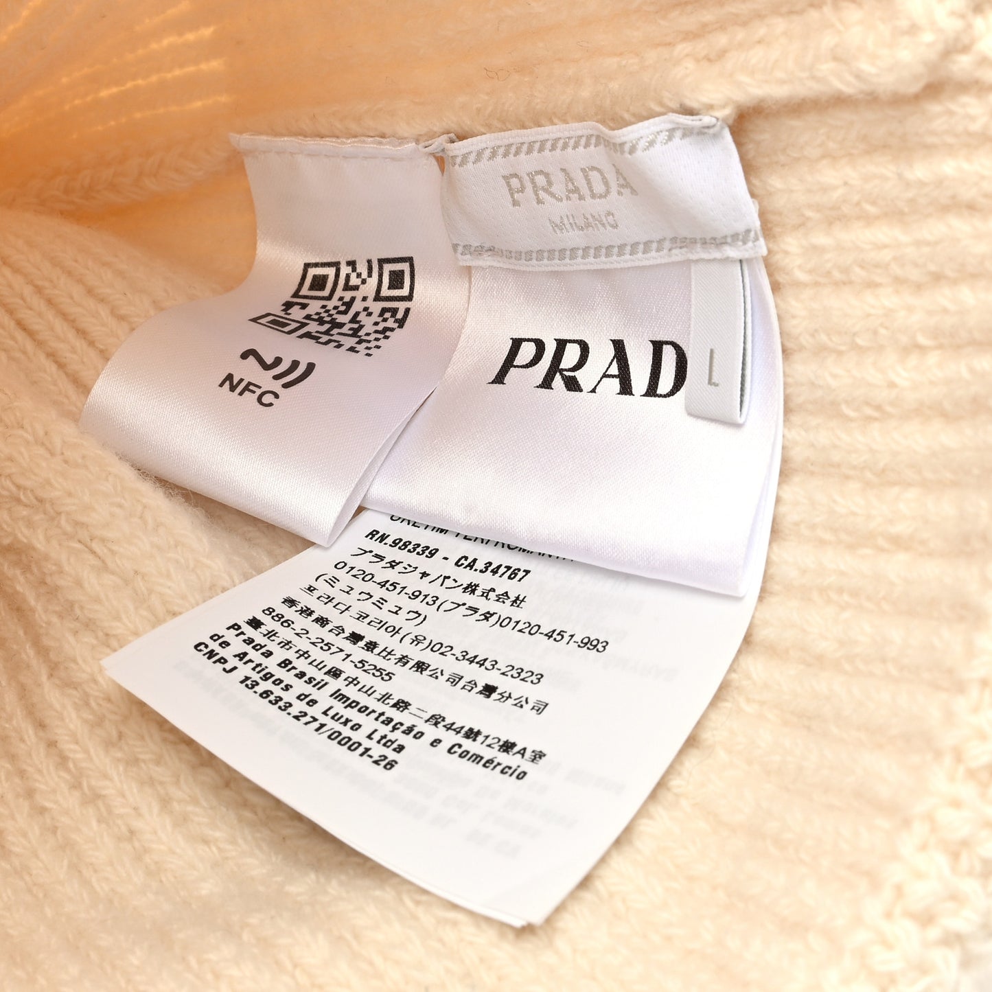 Wool Cashmere Beanie Hat L White