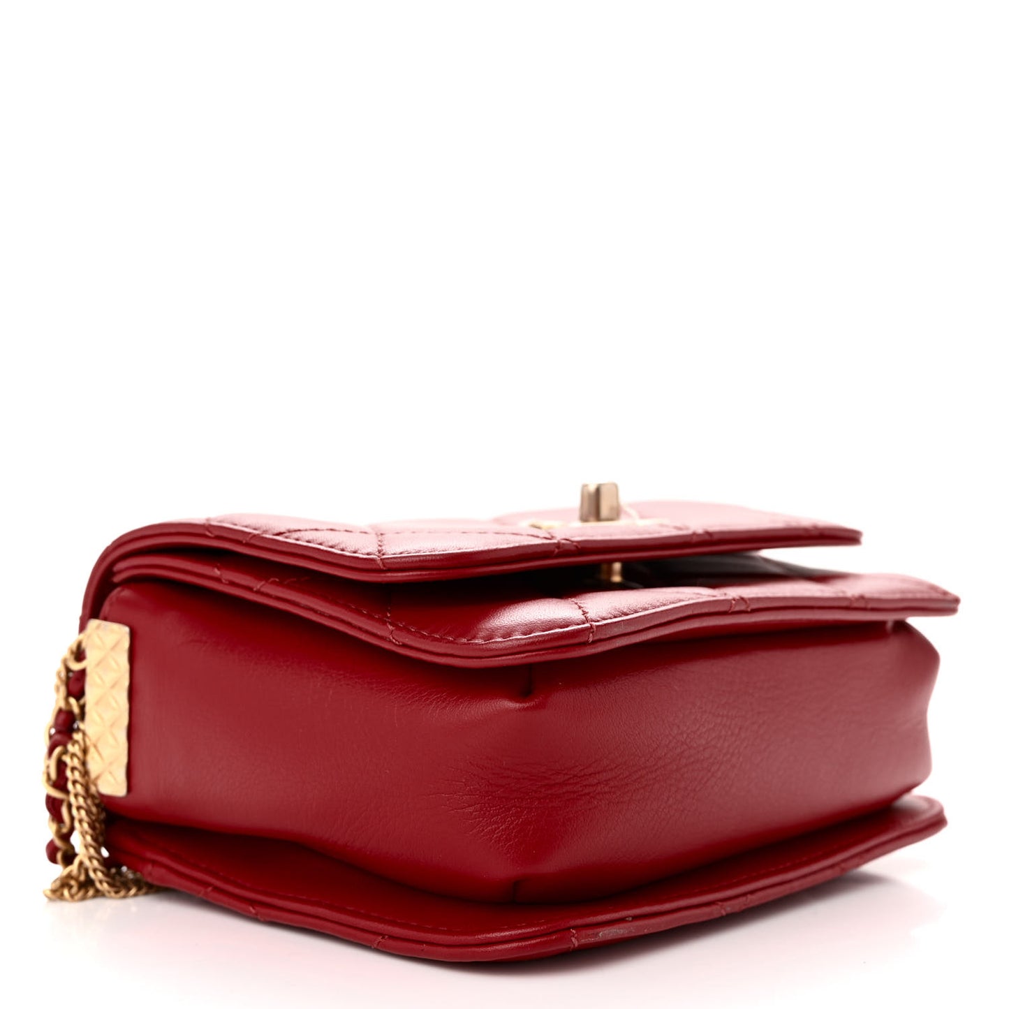 Lambskin Quilted Small Multiple Chain Flap Red