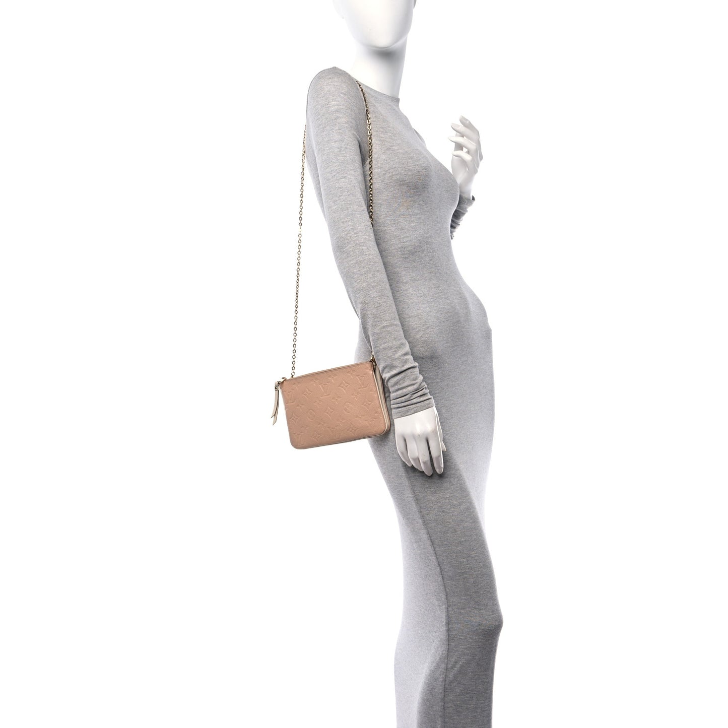 Empreinte Double Zip Pochette Beige Rose Creme