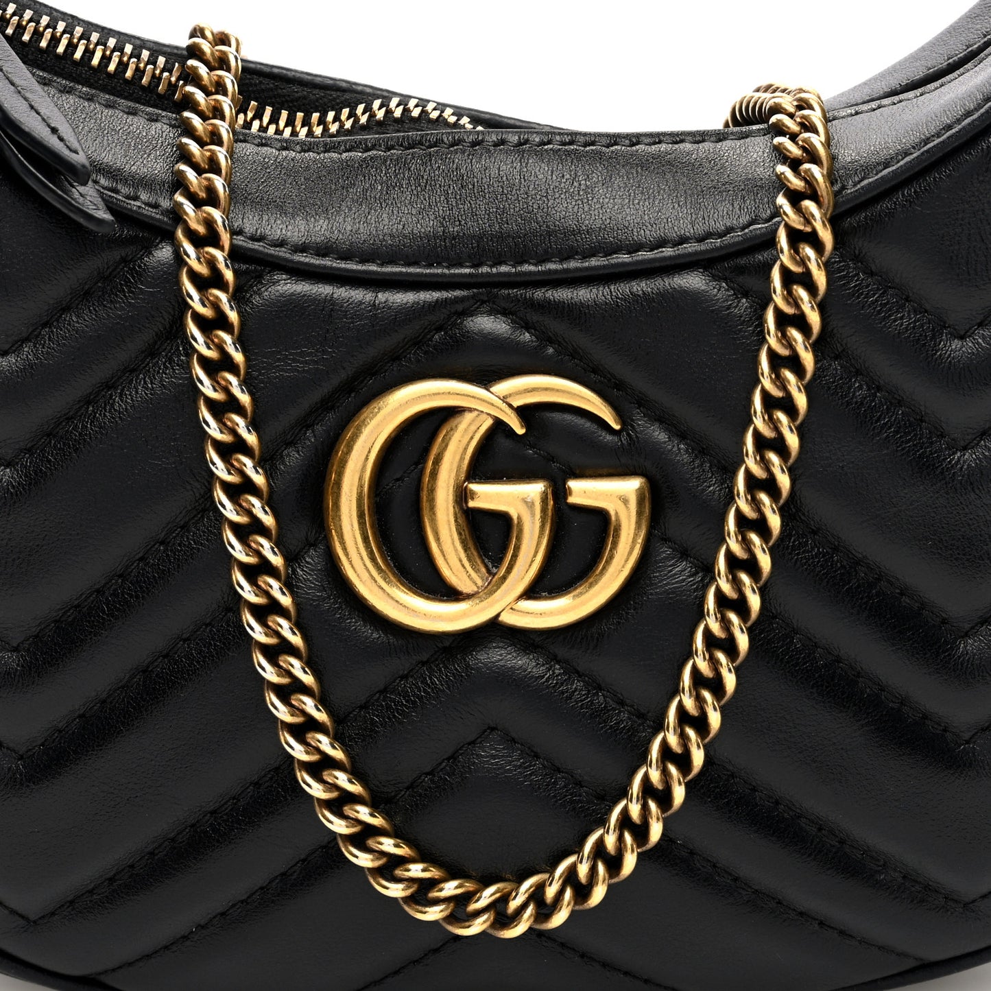 Calfskin Matelasse Chevron Mini GG Marmont Half Moon Hobo Black
