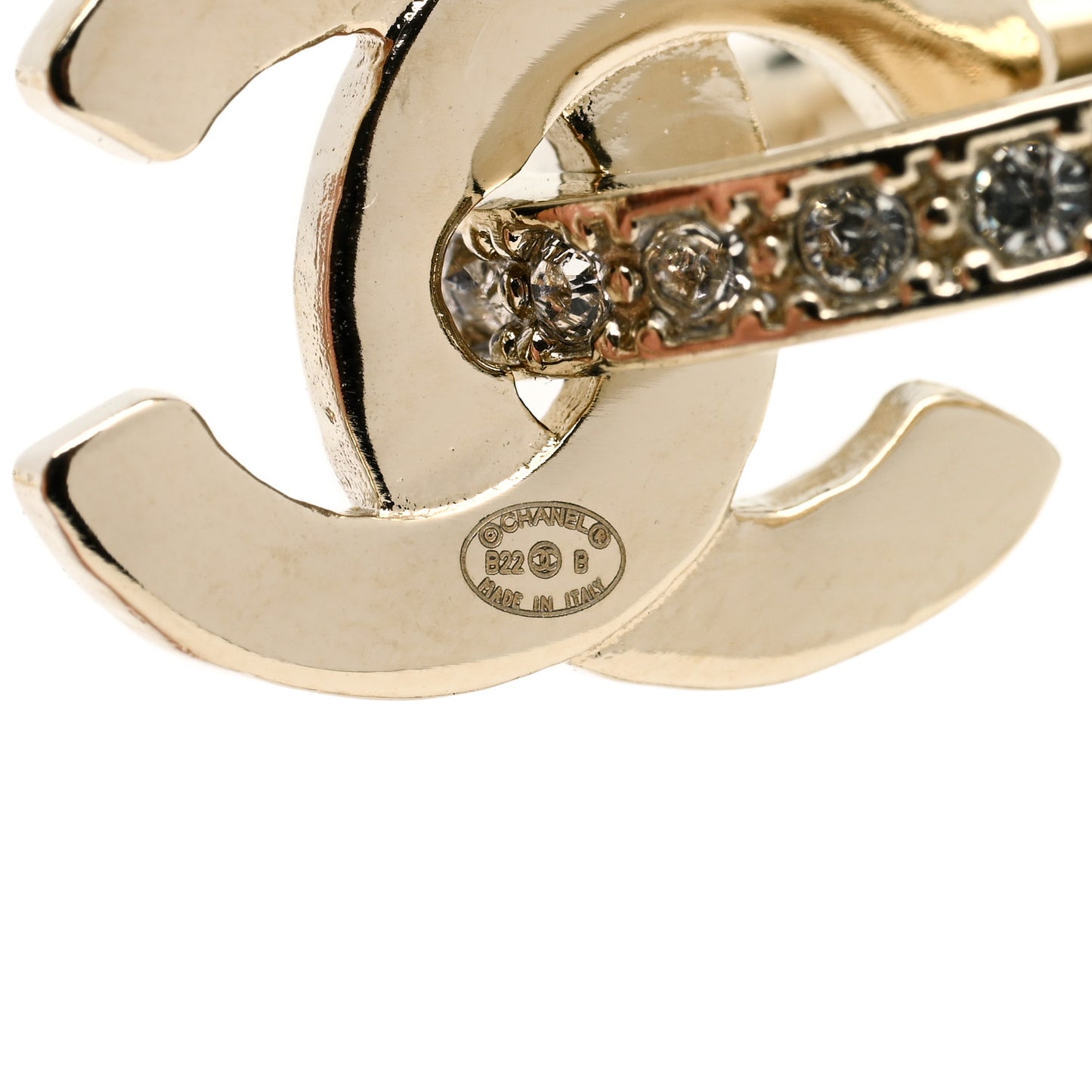 Crystal Pearl CC Door Knocker Hoop Earrings Gold Pearly White