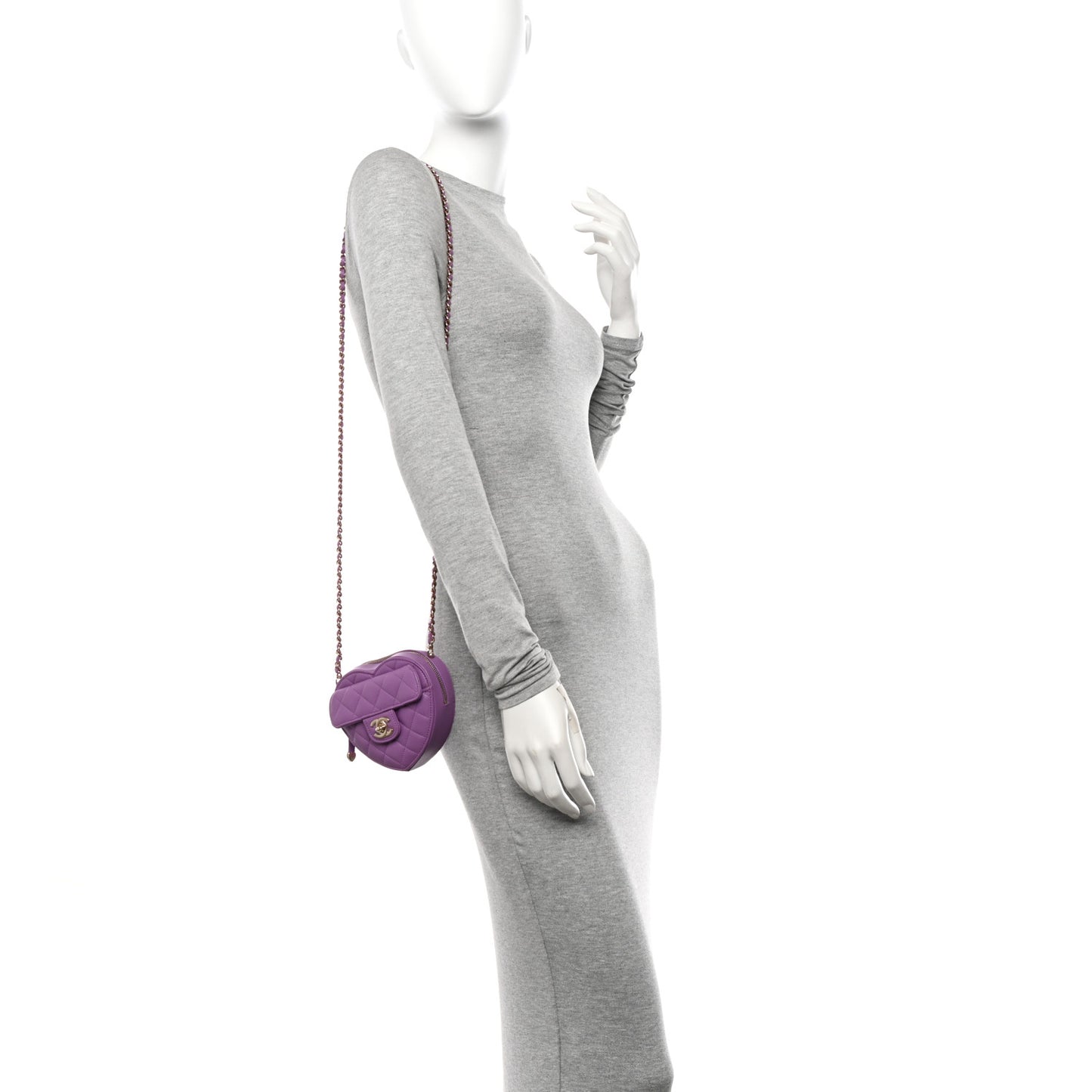 Lambskin Quilted CC In Love Heart Clutch With Chain Purple