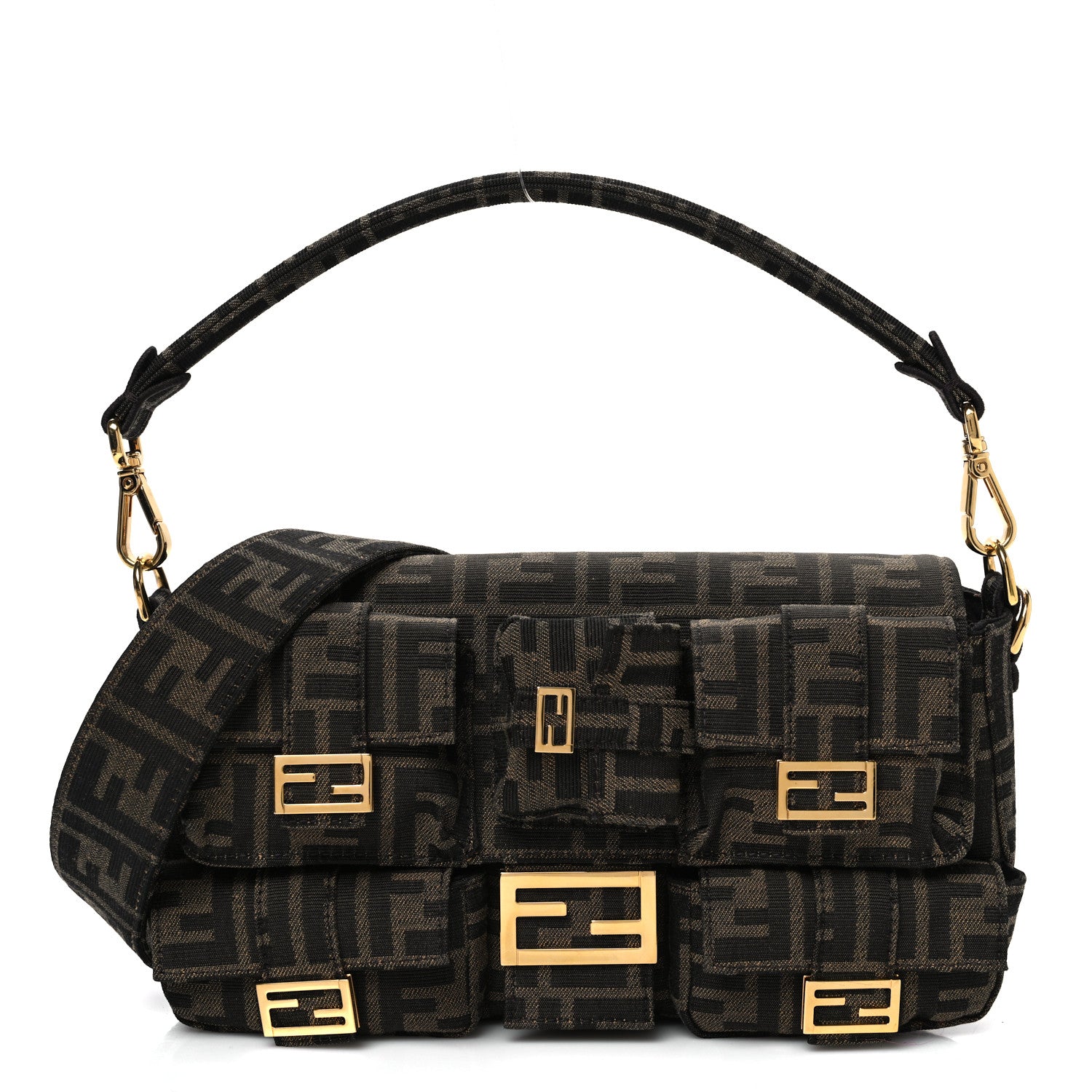 Fendi Fabric Jacquard FF 1974 Multipocket Baguette Tobacco Moro