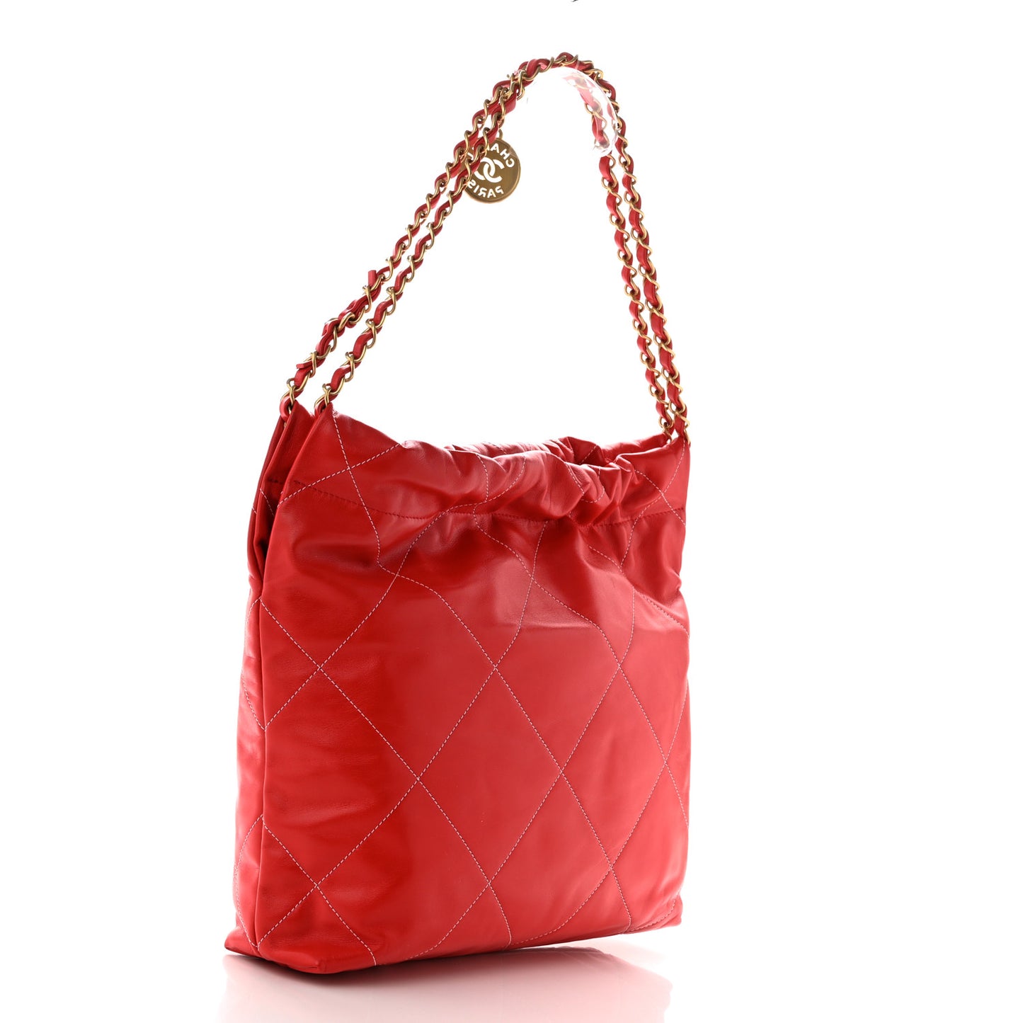 Shiny Calfskin Quilted Small Chanel 22 Red