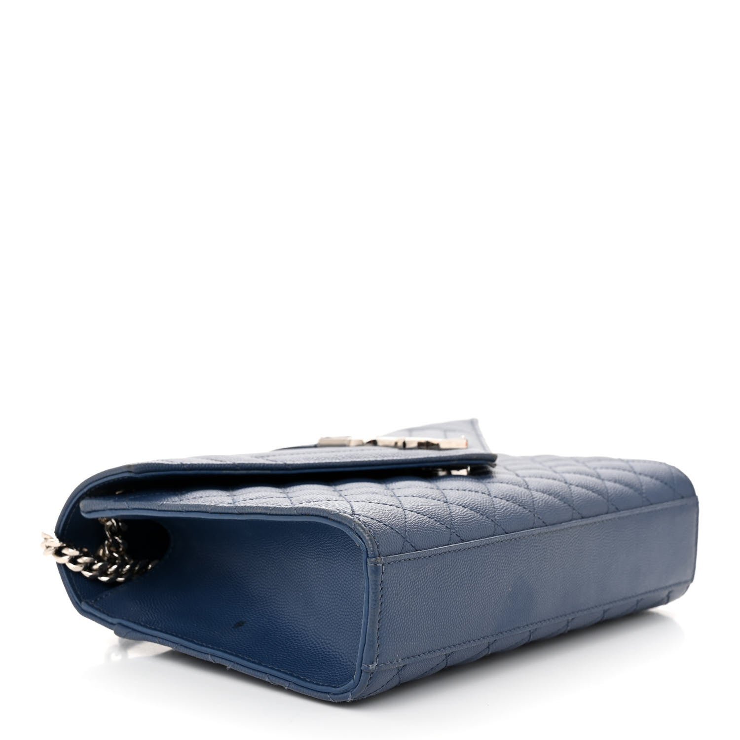 Saint Laurent Grain De Poudre Textured Mixed Matelasse Triquilt Medium Monogram Satchel Deep Marine 4 of 12