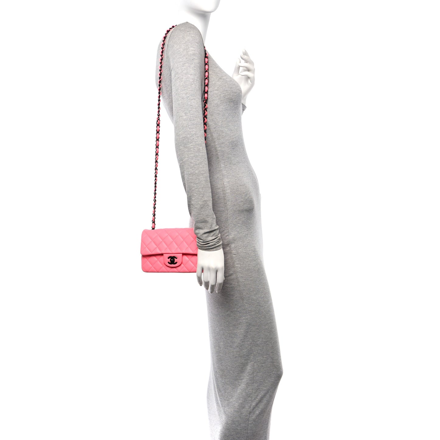 Lambskin Quilted Mini Rectangular Flap Coral Pink