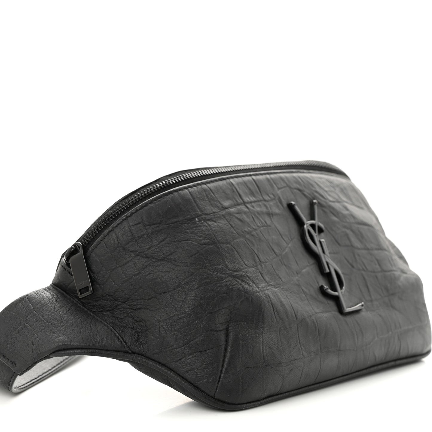 Calfskin Crocodile Embossed Monogram Belt Bag Black