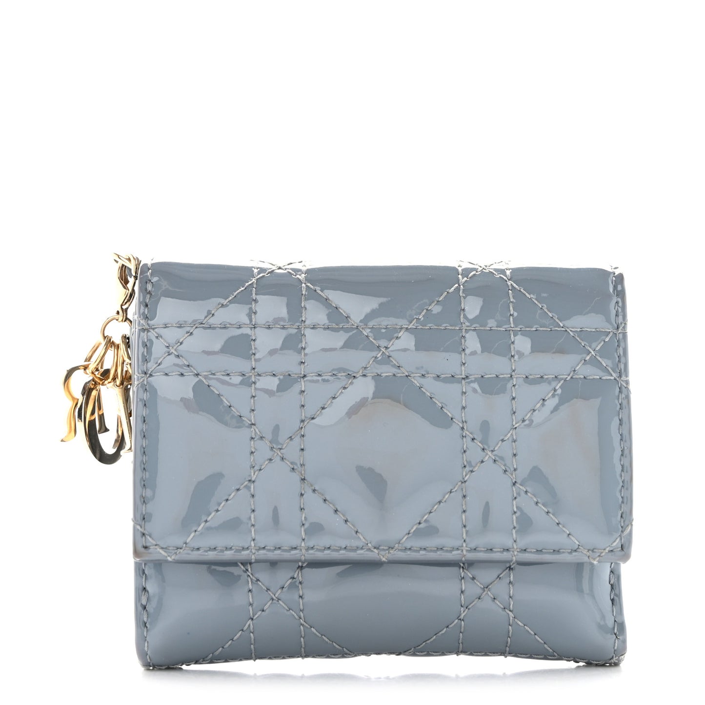 Patent Cannage Lady Dior Lotus Wallet Light Blue