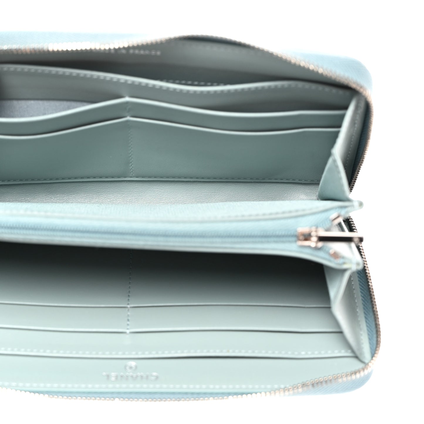 Caviar Quilted Large Gusset Zip Around Wallet Light Blue