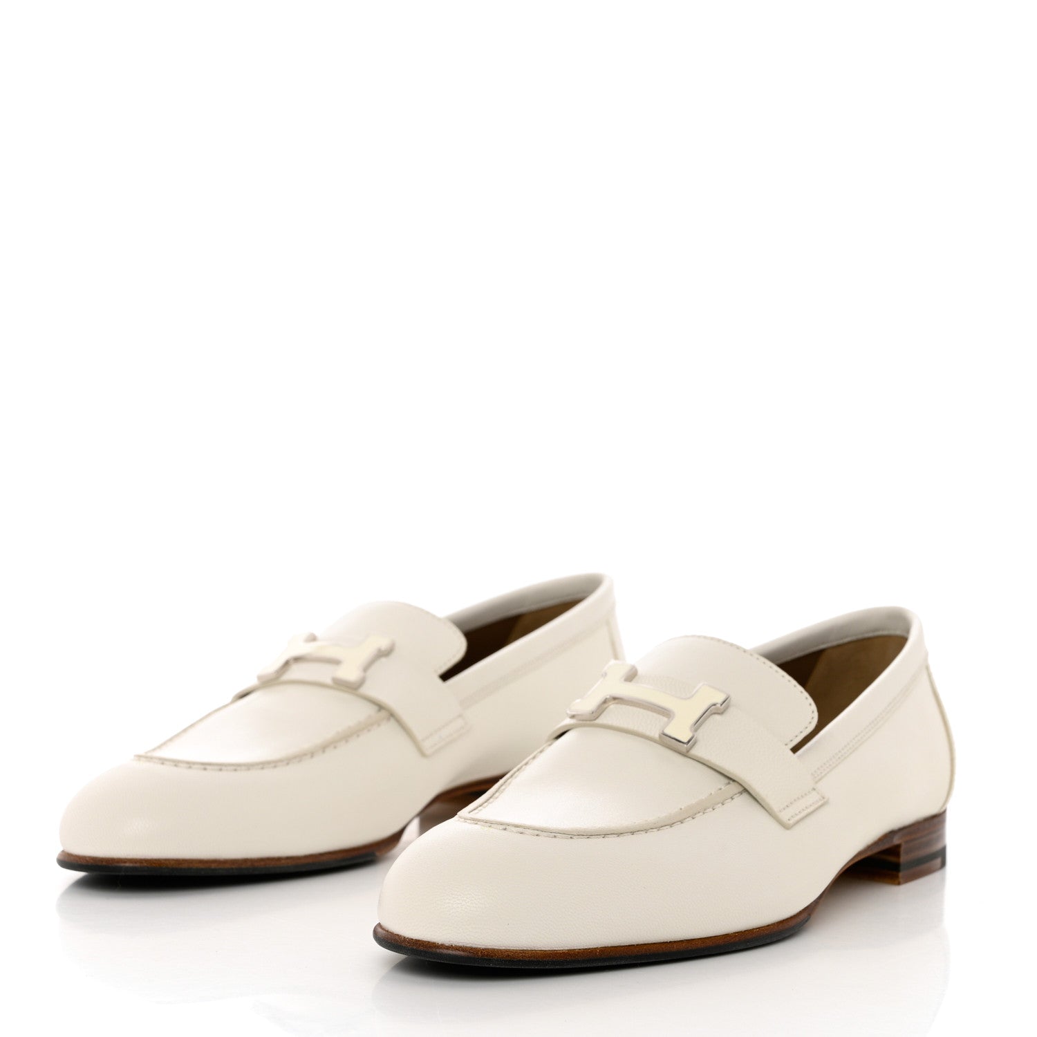 Hermes Chevre Laquered Womens Paris Loafers 37 Beige Glaise 3 of 11