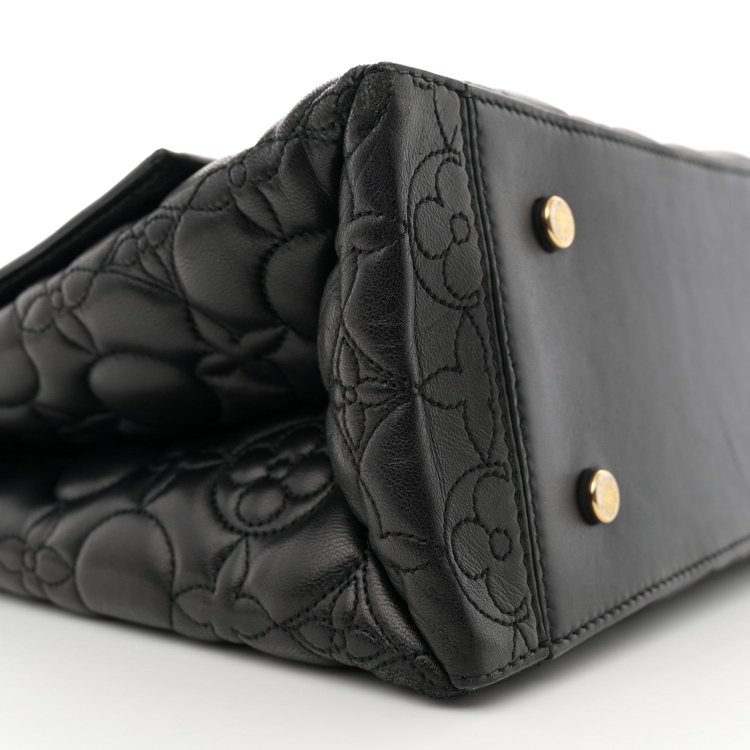 Louis Vuitton Lambskin Flower Quilted Twist Shoulder Bag GM Black 9 of 13