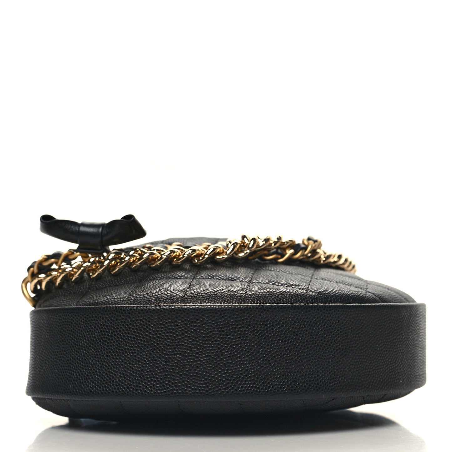 Shiny Caviar Quilted Bow Pouch Hobo Black