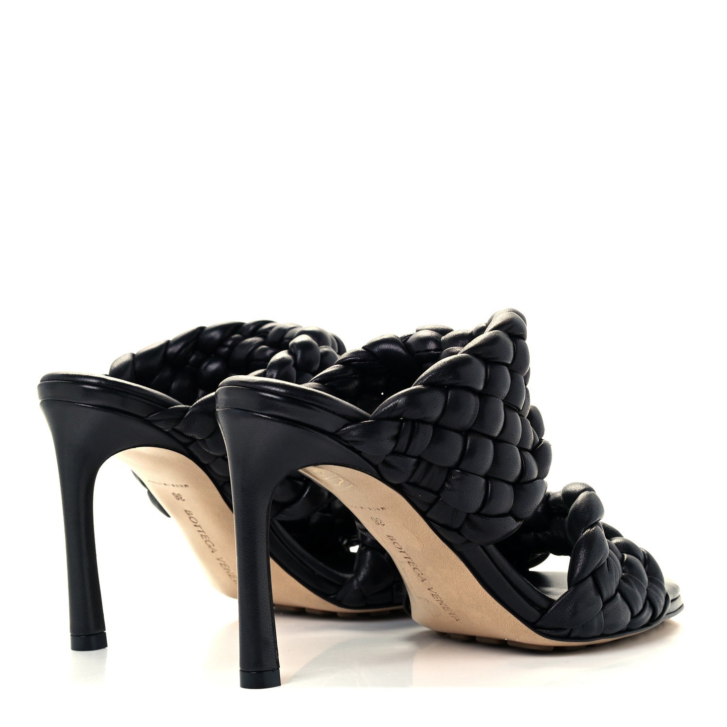 Nappa Twisted Padded Intrecciato Curve Slide Sandals 36 Black