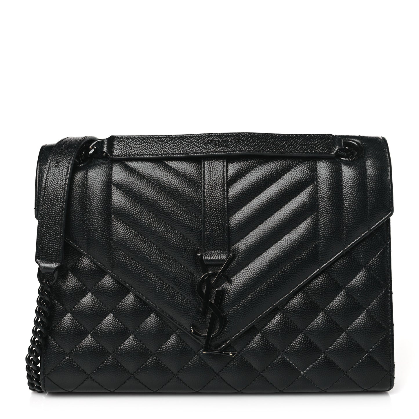 Grain De Poudre Textured Mixed Matelasse Triquilt Medium Monogram Monochrome Satchel Black