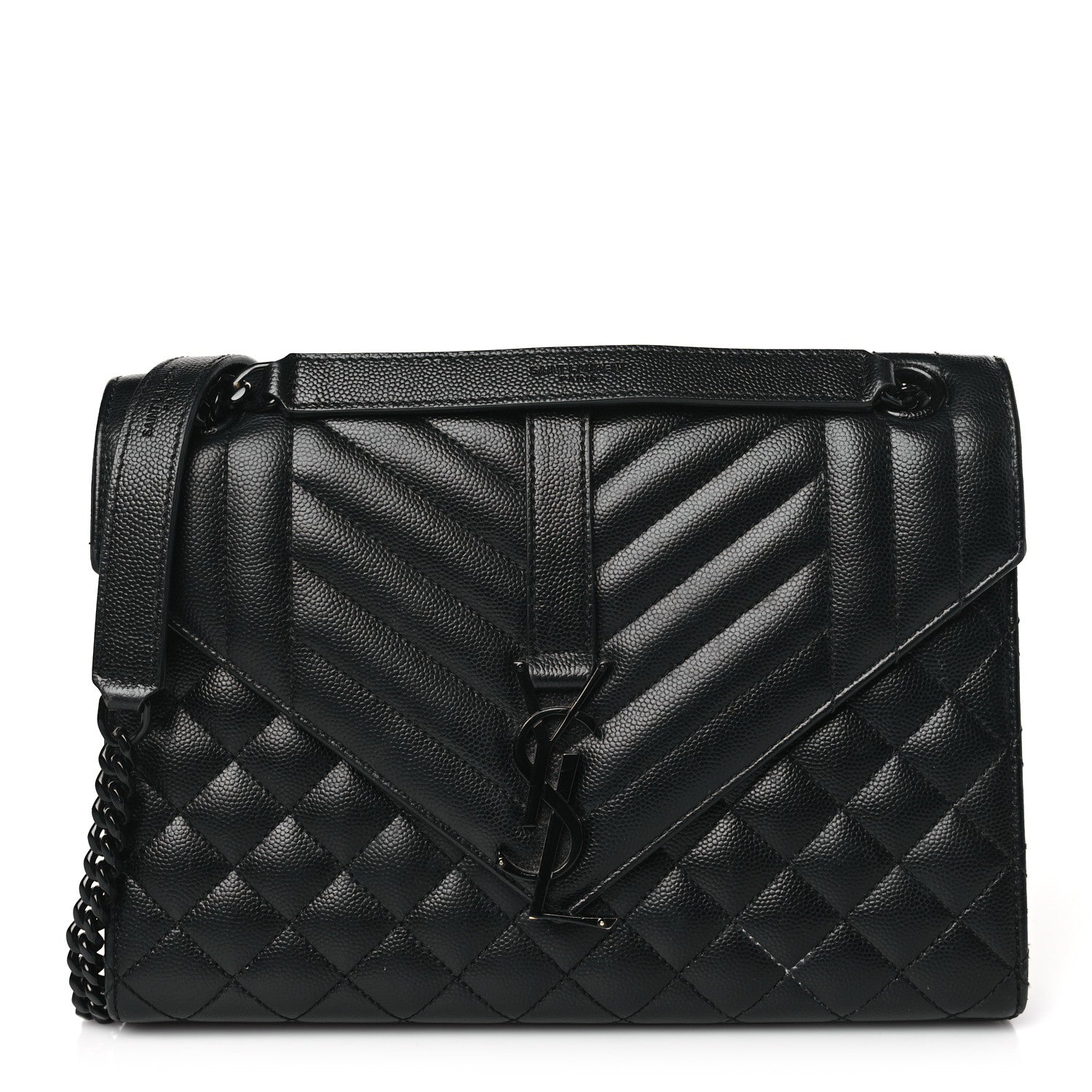 Saint Laurent Grain De Poudre Textured Mixed Matelasse Triquilt Medium Monogram Monochrome Satchel Black 1 of 9