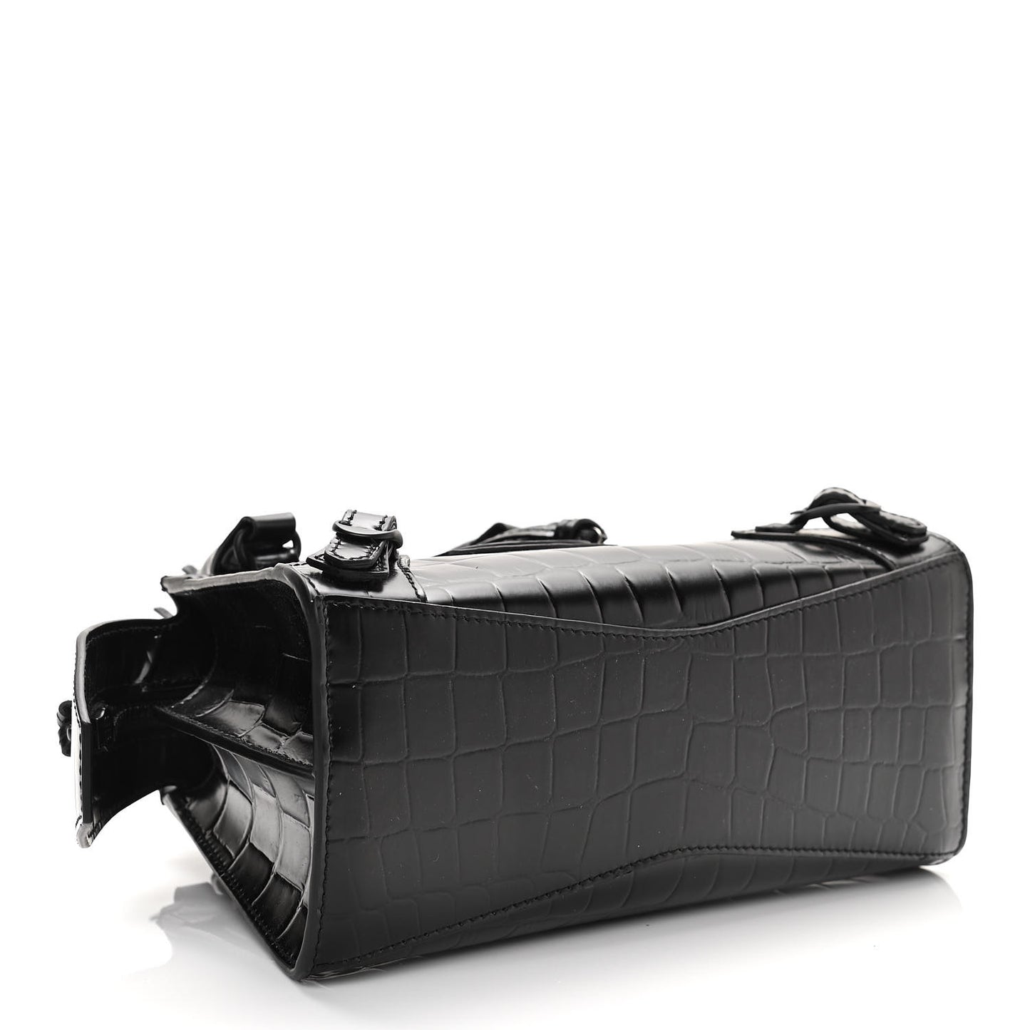 Semi Shiny Calfskin Crocodile Embossed Neo Classic Black Hardware Mini City Black