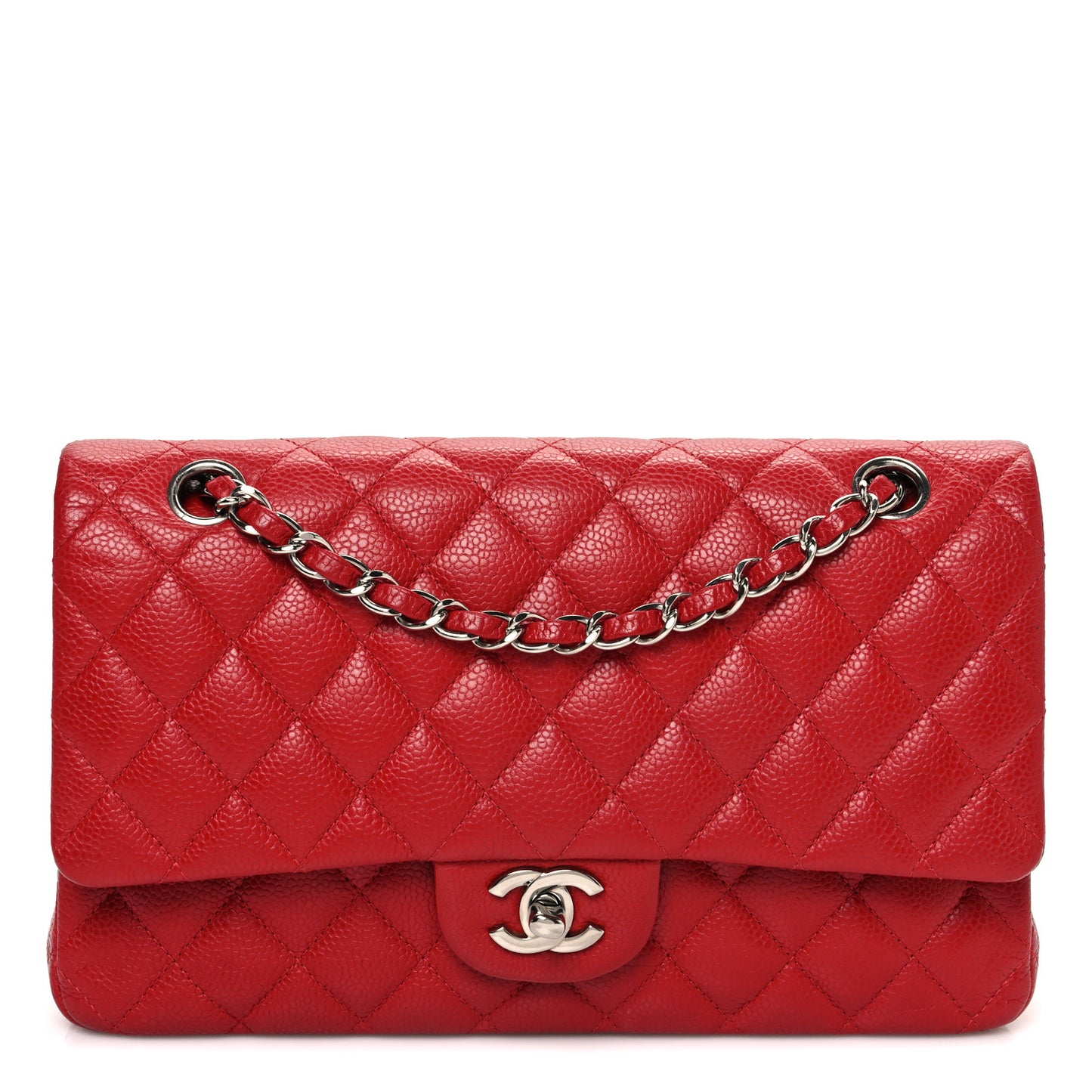 Caviar Quilted Medium Double Flap Red