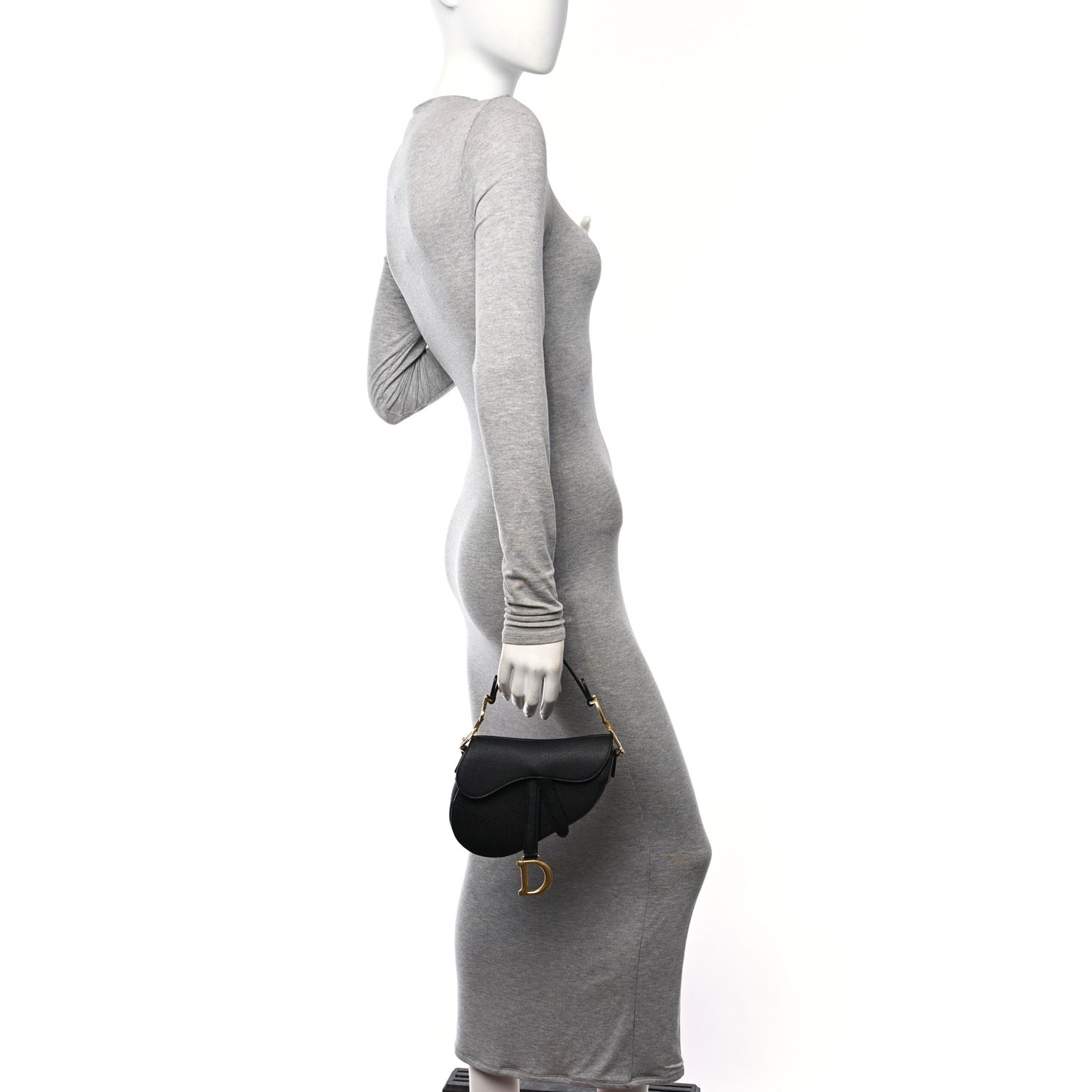 Grained Calfskin Mini Saddle Bag Black
