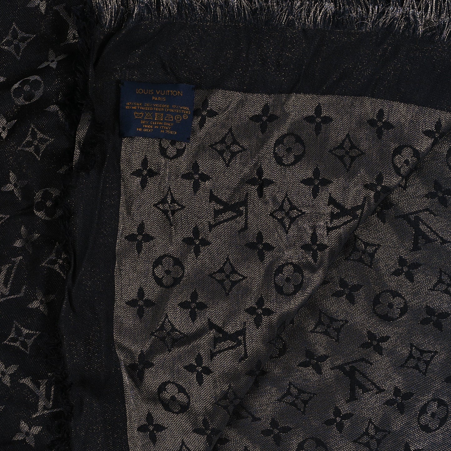 Silk Lurex Wool Monogram Shine Shawl Black