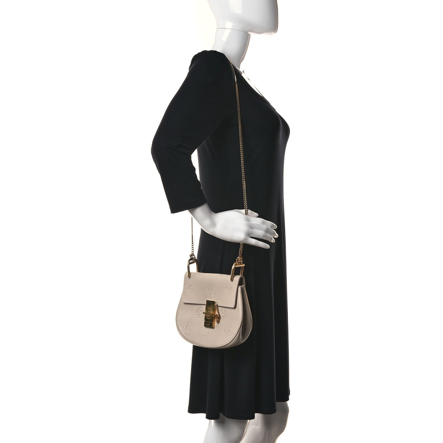 Calfskin Embossed Small Drew Shoulder Bag Abstract White