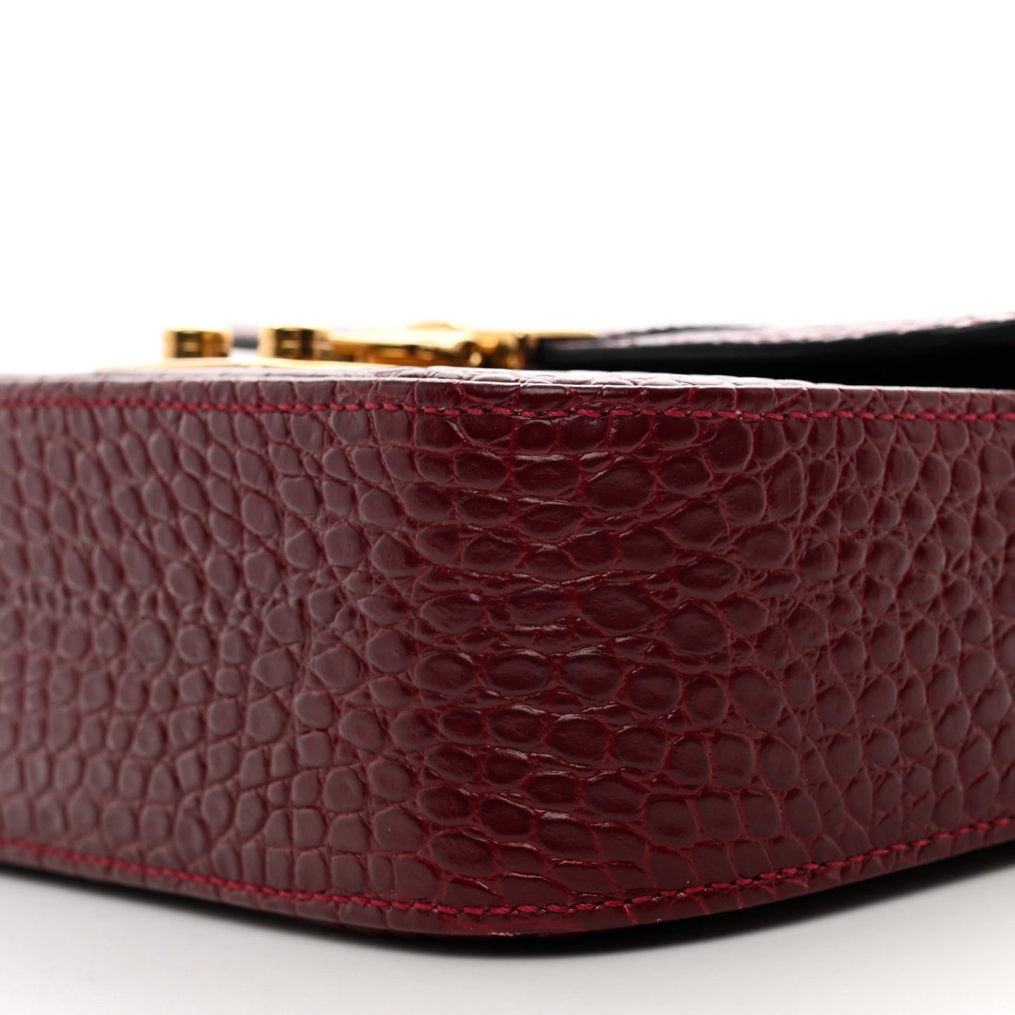 Crocodile Print Calfskin Top Handle Bag Rubino