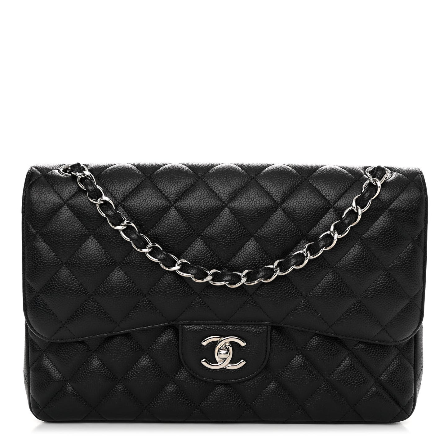 Caviar Quilted Jumbo Double Flap Black