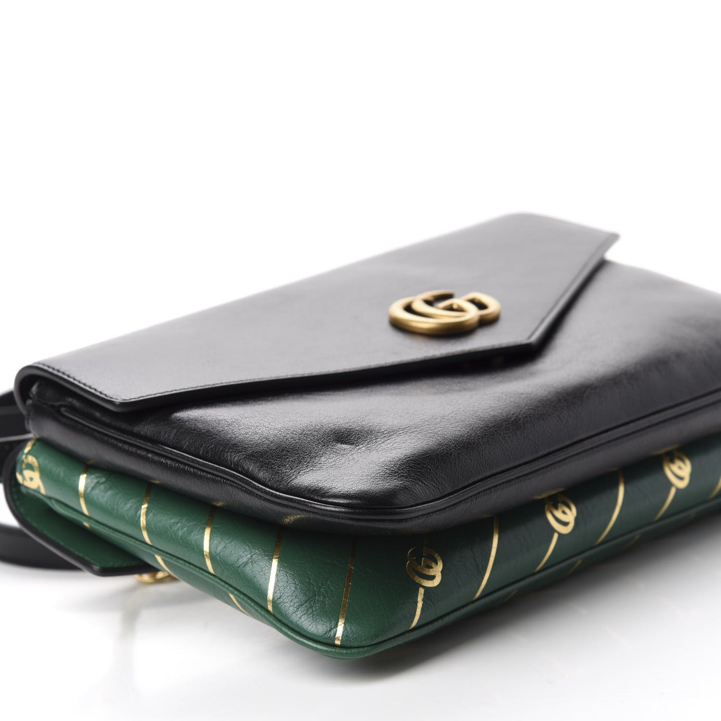 Calfskin Diagonal GG Medium Thiara Double Envelope Shoulder Bag Emerald Green Black
