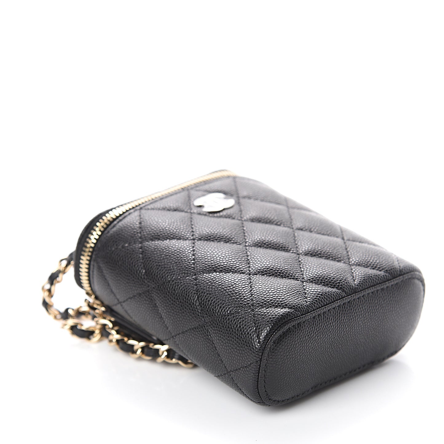 Caviar Quilted Small Vertical Coco Beauty Vanity Case With Chain Black