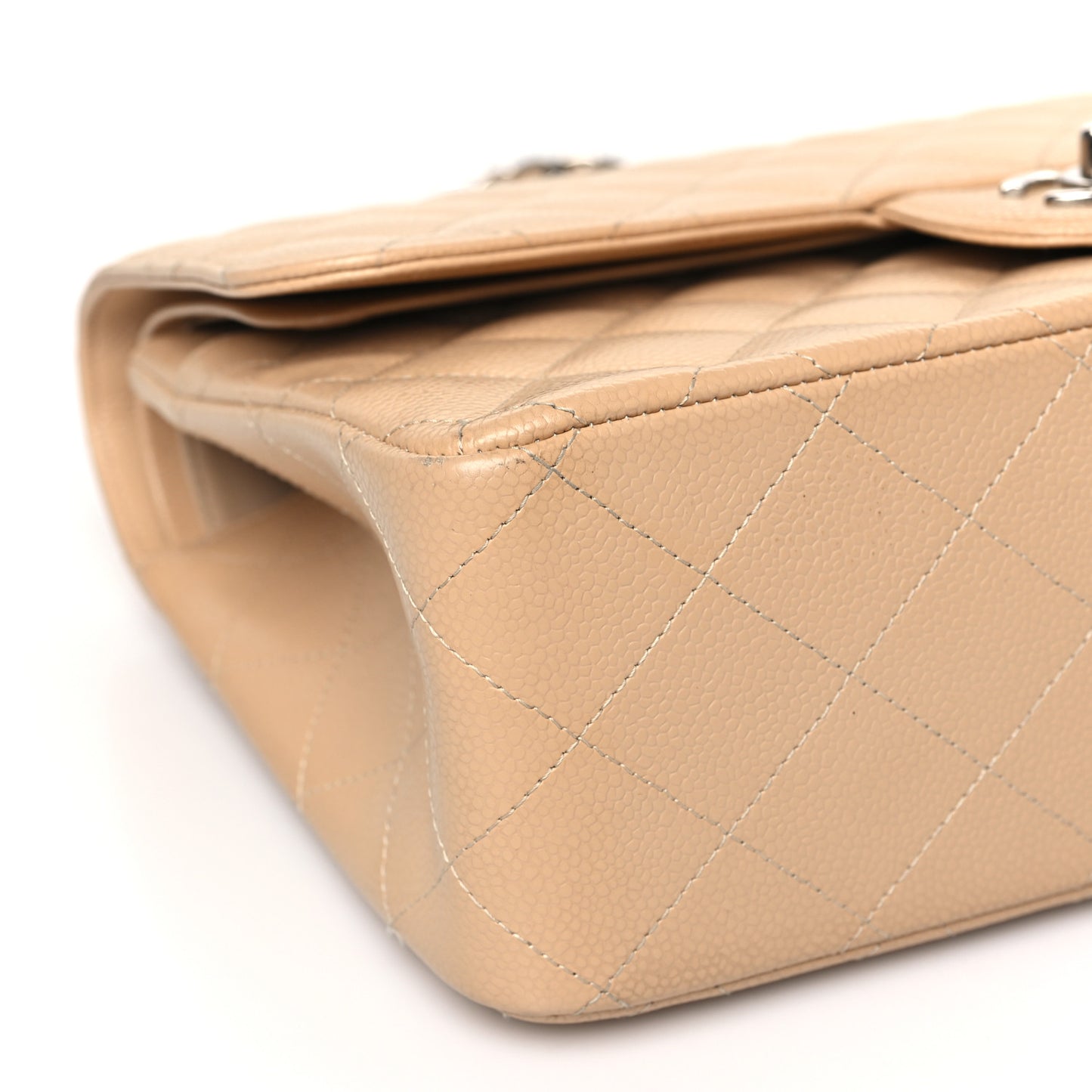 Caviar Quilted Jumbo Double Flap Beige Clair