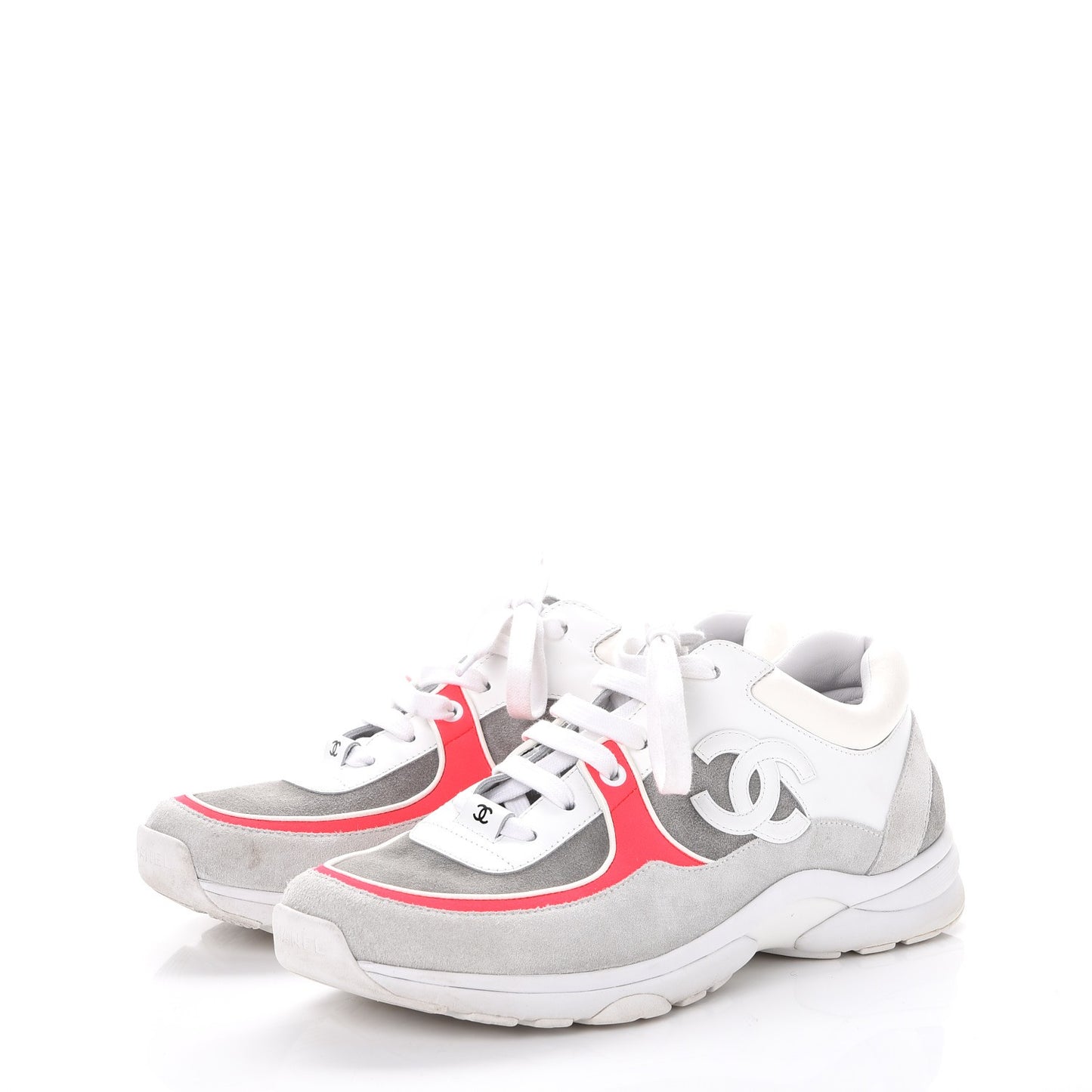 Suede Calfskin CC Sneakers 40 White Grey Pink