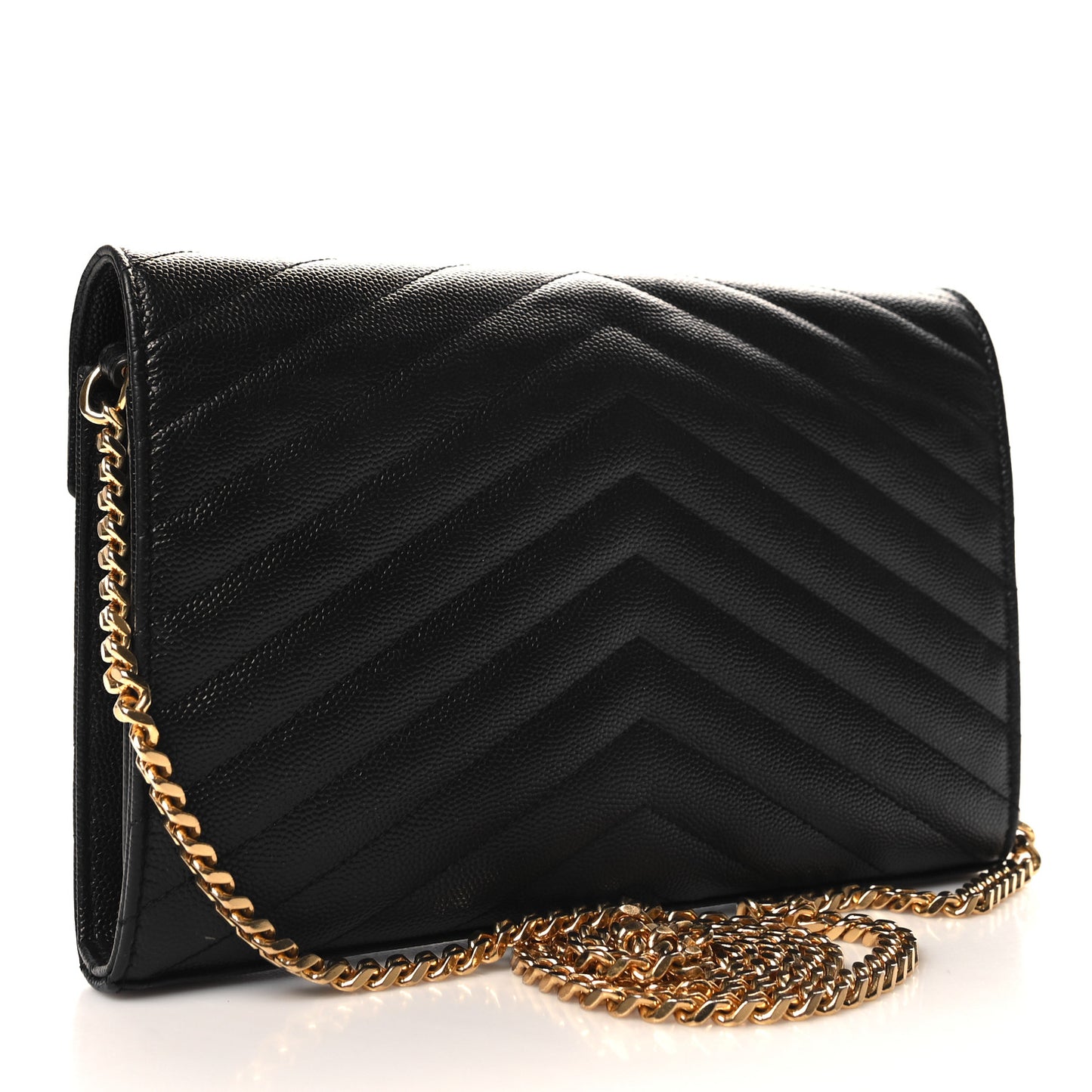 Grain De Poudre Matelasse Chevron Monogram Chain Wallet Black