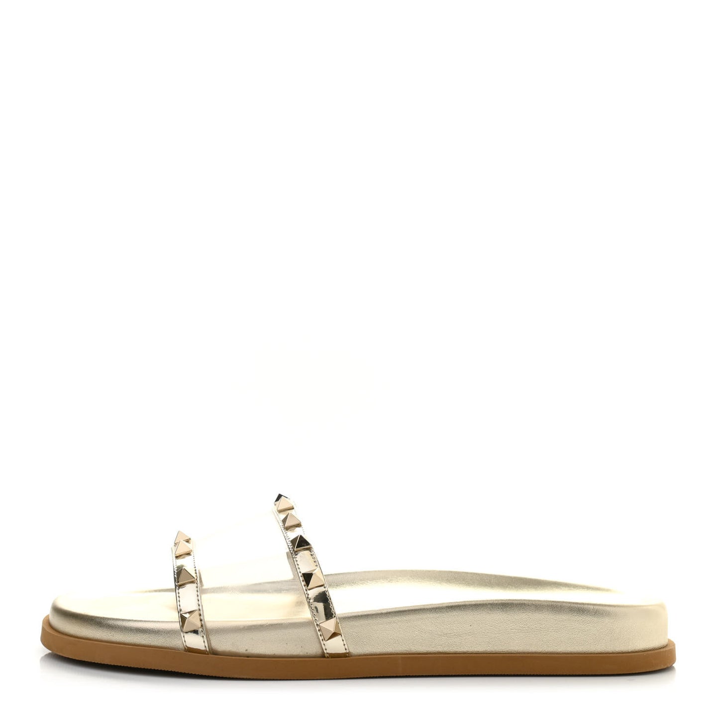 PVC Metallic Nappa Rockstud Moonwalk Flat Slide Sandals 40 Platino Transparent