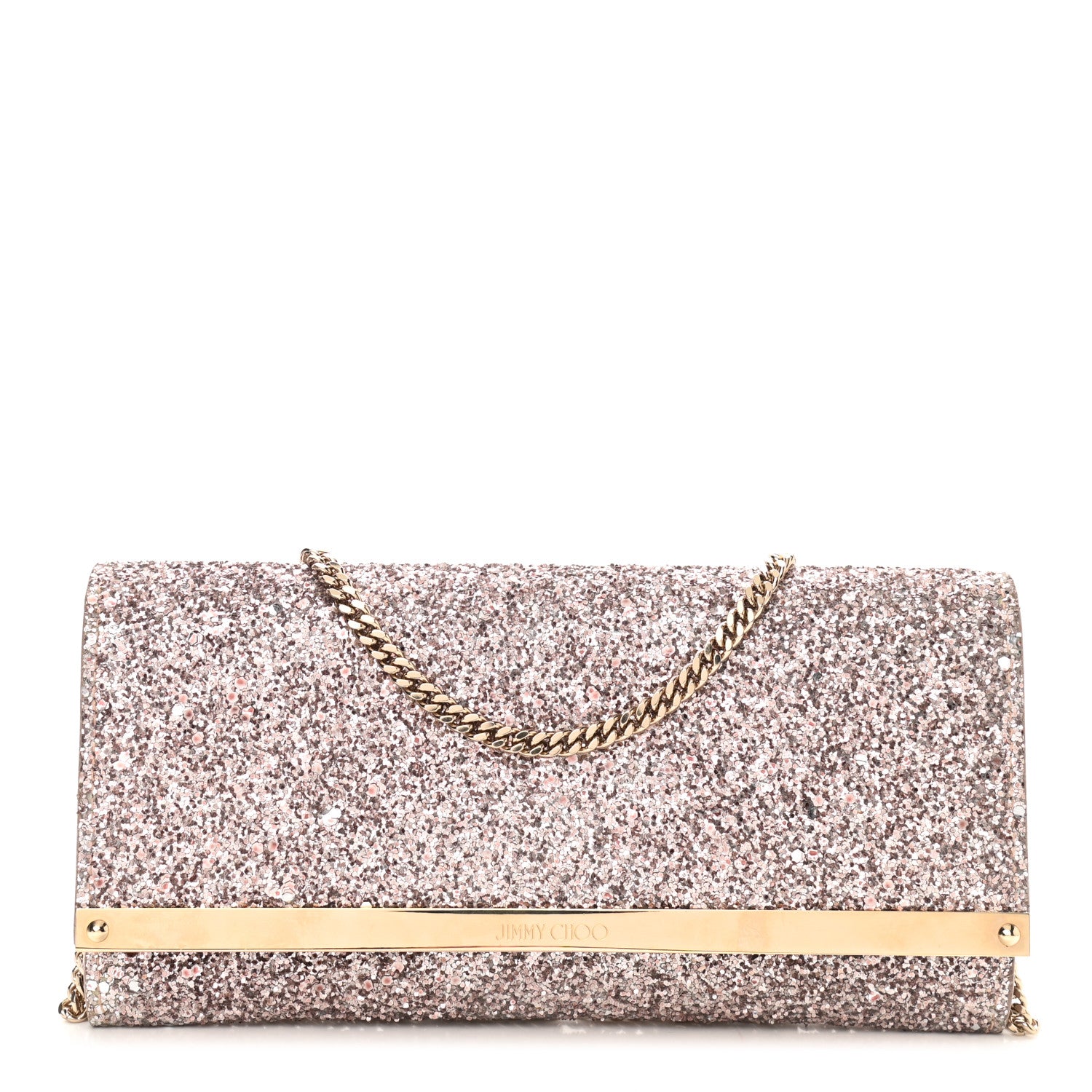 Jimmy Choo Glitter Milla Wallet on Chain Natural 1 of 10
