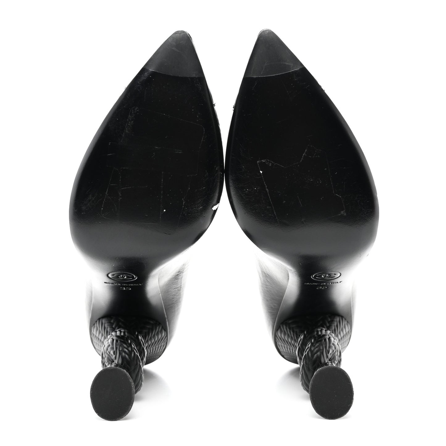 Crumpled Calfskin Knotted Heel Cap Toe Pumps 35 Black