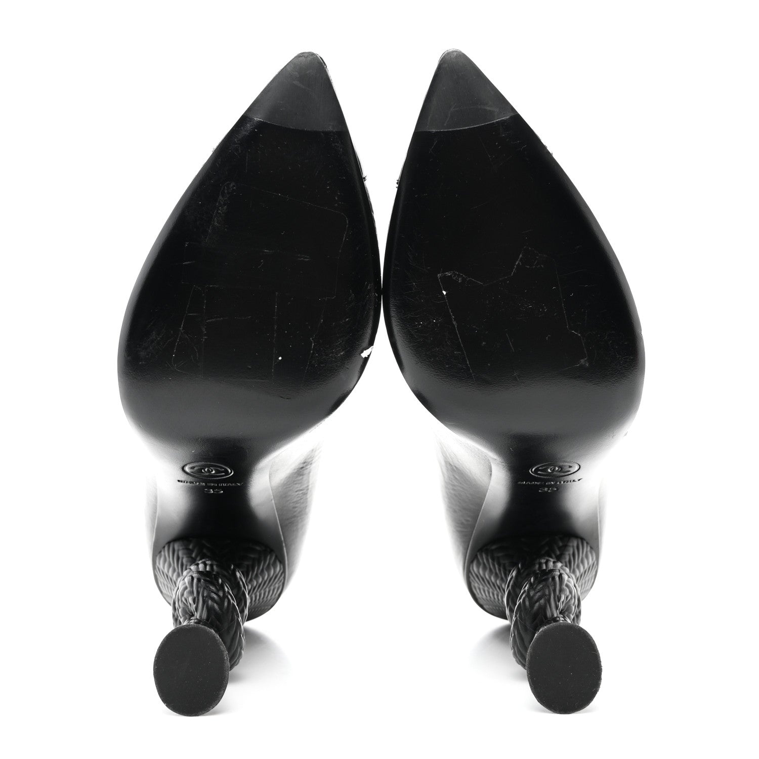 Chanel Crumpled Calfskin Knotted Heel Cap Toe Pumps 35 Black 5 of 8