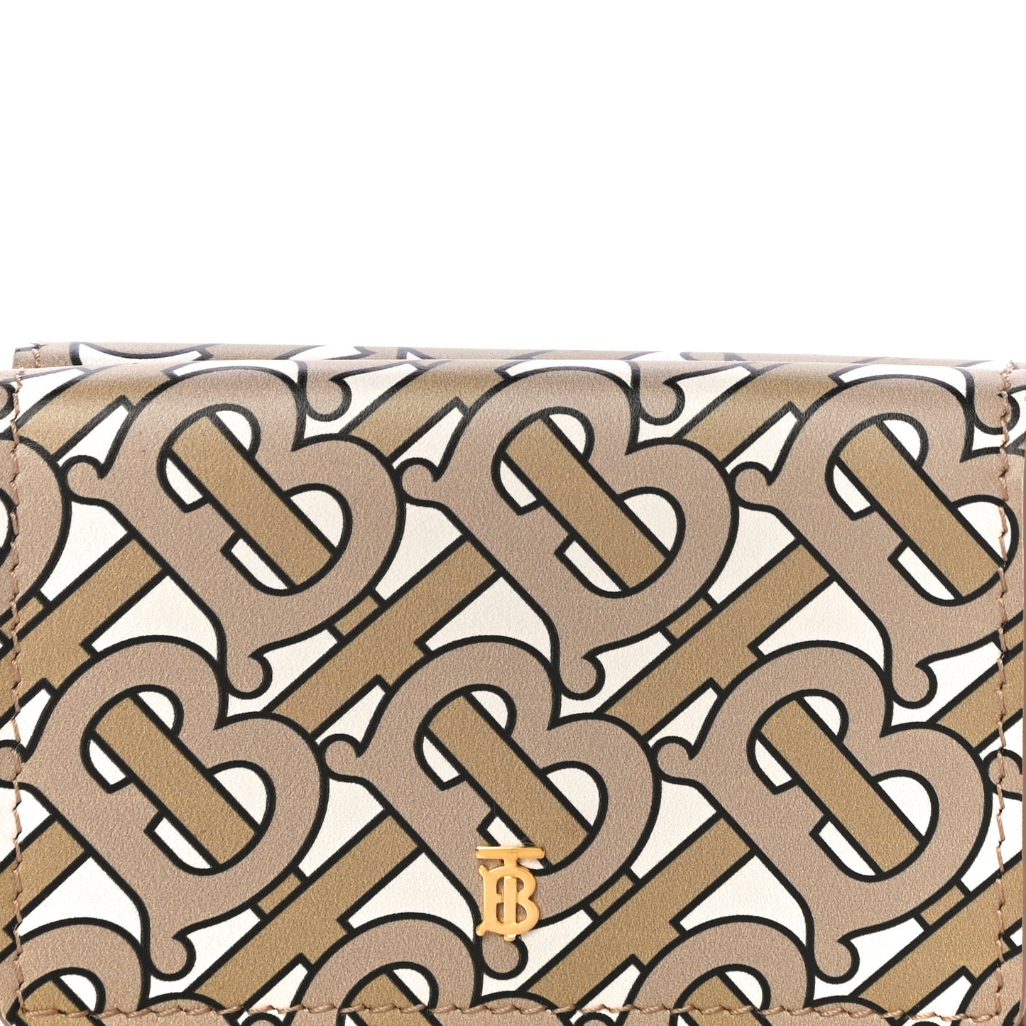 Grained Calfskin Monogram Double Flap Lark Wallet Beige