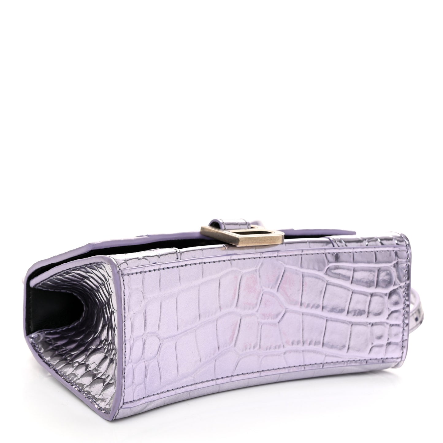 Metallic Calfskin Crocodile Embossed Hourglass Top Handle Bag XS Lilac