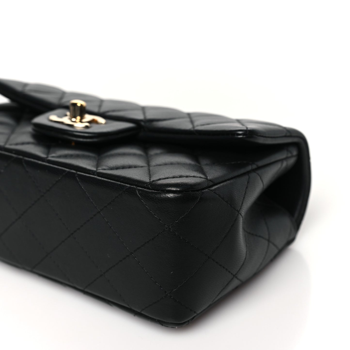 Lambskin Quilted Mini Top Handle Rectangular Flap Black