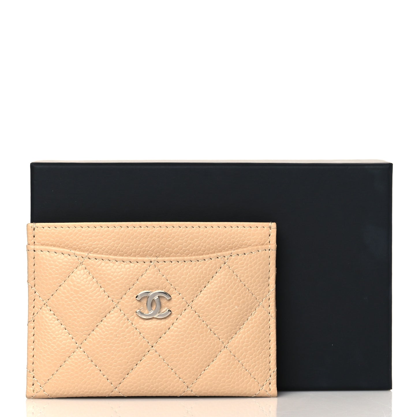 Caviar Quilted Card Holder Beige