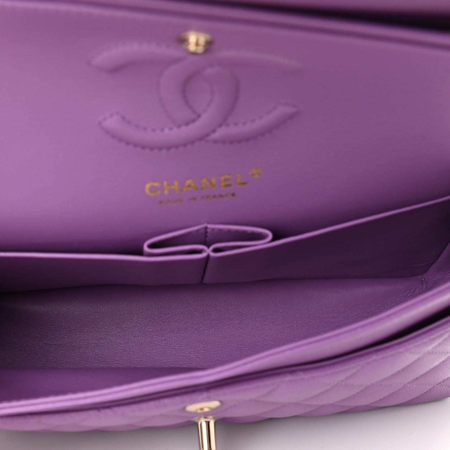 Caviar Quilted Small Double Flap Purple